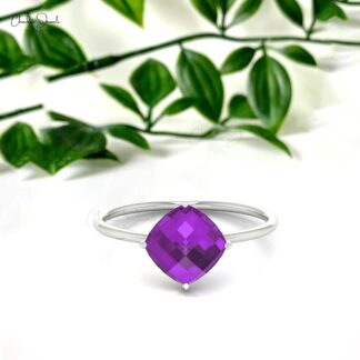 Birthstone Wedding Ring in 14k Solid Gold Amethyst 8mm Gemstone Solitaire Rings