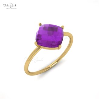 Birthstone Wedding Ring in 14k Solid Gold Amethyst 8mm Gemstone Solitaire Rings