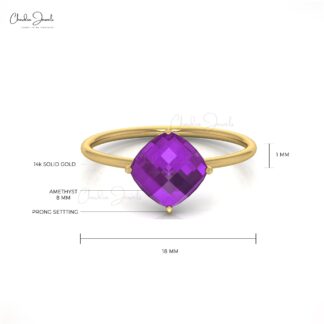 Birthstone Wedding Ring in 14k Solid Gold Amethyst 8mm Gemstone Solitaire Rings