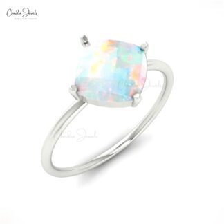 Solid 14k Gold Ethiopian Opal 8mm Cushion Cut Gemstone Solitaire Engagement Ring
