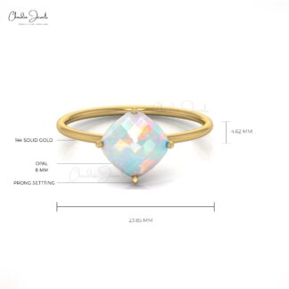 Solid 14k Gold Ethiopian Opal 8mm Cushion Cut Gemstone Solitaire Engagement Ring