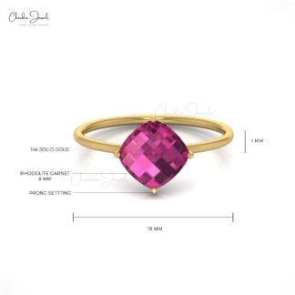 Single Stone Promise Ring in 2.4 Ct Rhodolite Garnet 14k Real Gold Solitaire Ring