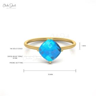 Classic 8MM Natural Swiss Blue Topaz Solitaire Engagement Ring