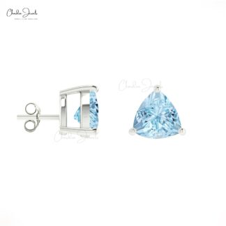 Prong Set 4mm Natural Solitaire Aquamarine Stud Earrings