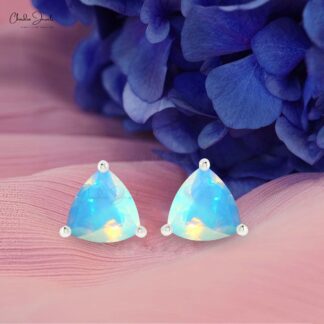 4mm Natural Trillion Cut Solitaire Opal Stud Earrings