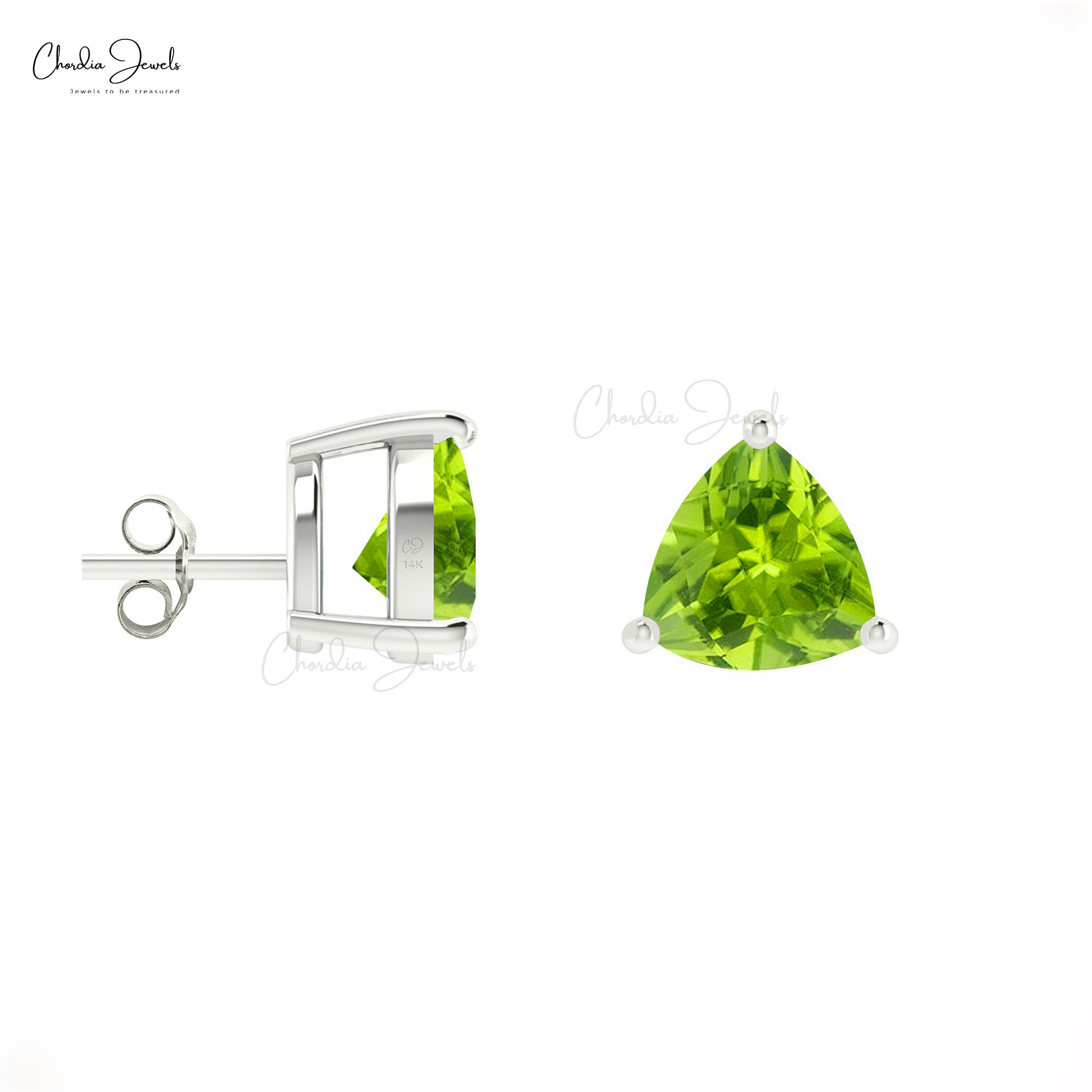 Natural Peridot Solitaire Earrings 14k Real Gold Vintage Earrings For Daughter Trillion Cut Gemstone Studs August Birthstone For Gift