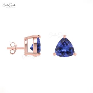 Trillion-Cut Tanzanite Stud Earrings in 14k Solid Gold Mini 0.48ct Gemstone Earrings