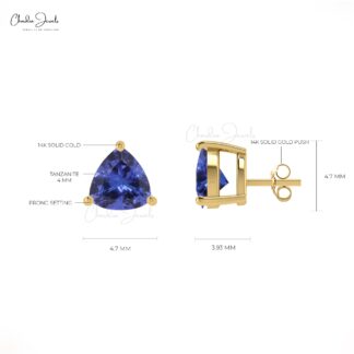 Trillion-Cut Tanzanite Stud Earrings in 14k Solid Gold Mini 0.48ct Gemstone Earrings