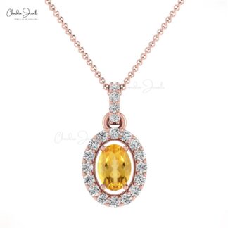 Dual Birthstone Dangle Charm In 14k Solid Gold Citrine And Diamond Halo Pendant