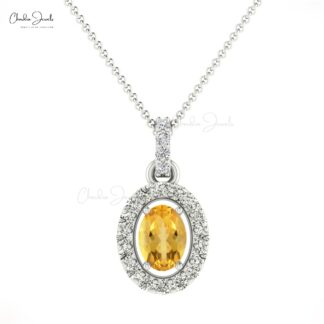 Dual Birthstone Dangle Charm In 14k Solid Gold Citrine And Diamond Halo Pendant