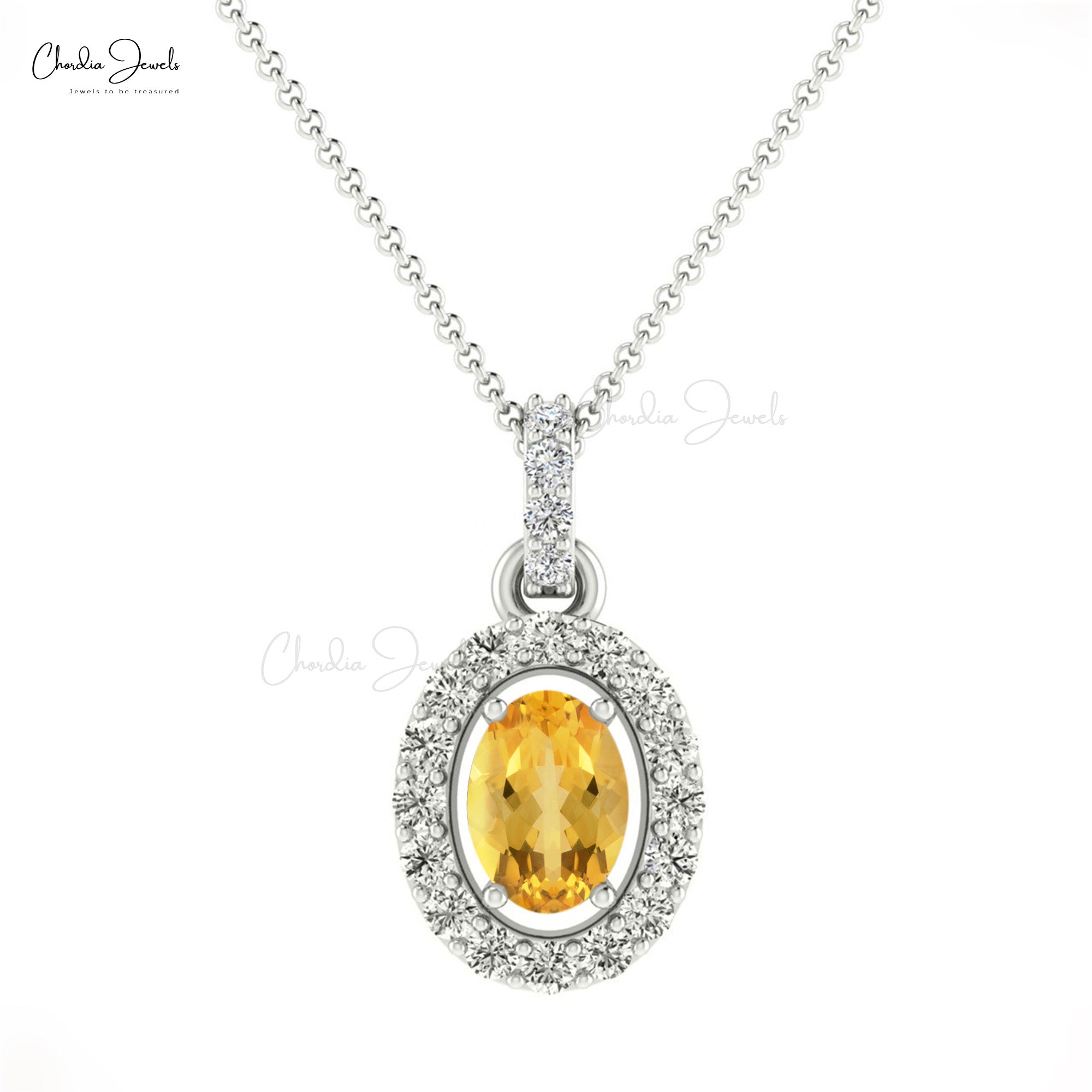 Dual Birthstone Dangle Charm In 14k Solid Gold Citrine And Diamond Halo Pendant