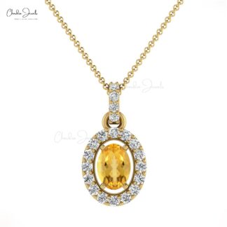 Dual Birthstone Dangle Charm In 14k Solid Gold Citrine And Diamond Halo Pendant