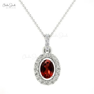 Dangle Gemstone Charm With 0.95 Ct Red Garnet And Diamond Halo 14k Gold Pendant