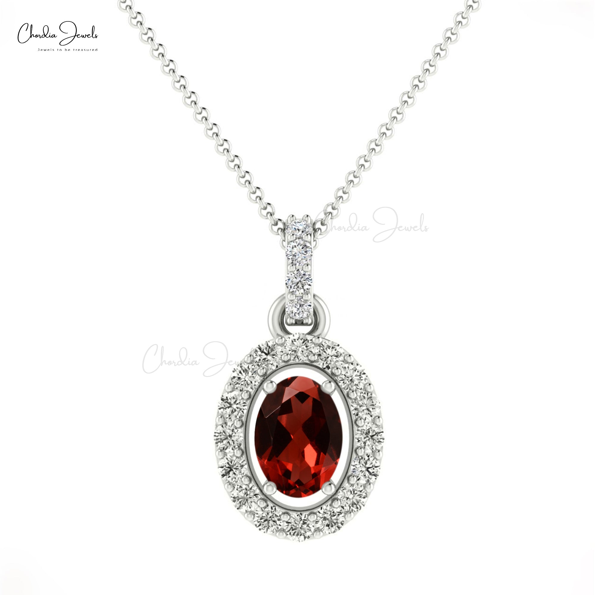 Dangle Gemstone Charm With 0.95 Ct Red Garnet And Diamond Halo 14k Gold Pendant