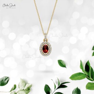 Dangle Gemstone Charm With 0.95 Ct Red Garnet And Diamond Halo 14k Gold Pendant