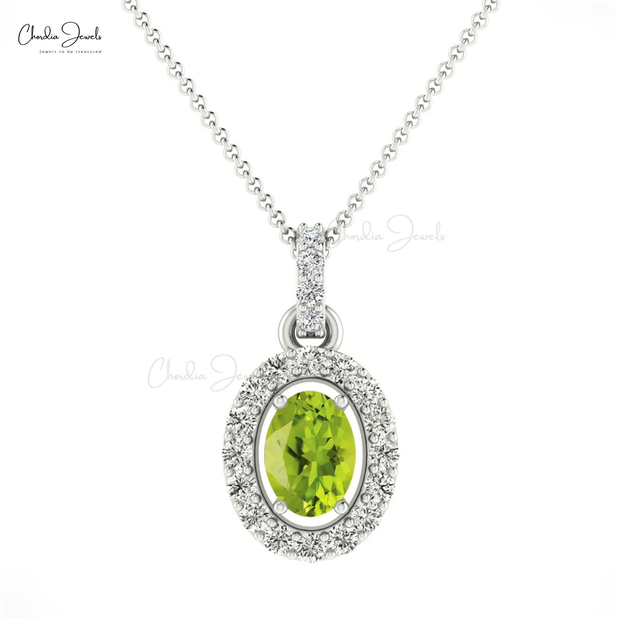 Real 14k Gold Halo Pendant With 0.75 Ct Peridot Diamond Dangle Women Pendant