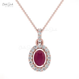 Dangle Wedding Pendant In 14k Real Gold Ruby 0.72 Ct Gemstone Diamond Pendant