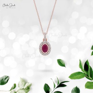 Dangle Wedding Pendant In 14k Real Gold Ruby 0.72 Ct Gemstone Diamond Pendant