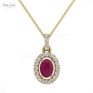 Dangle Wedding Pendant In 14k Real Gold Ruby 0.72 Ct Gemstone Diamond Pendant