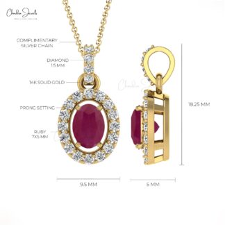 Dangle Wedding Pendant In 14k Real Gold Ruby 0.72 Ct Gemstone Diamond Pendant