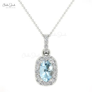 Oval Cut 7x5mm Aquamarine Pendant in 14k Solid Gold