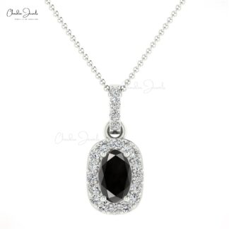 Dainty Diamond Halo Charm in 14k Real Gold Black Diamond 7x5mm Oval Cut Pendant