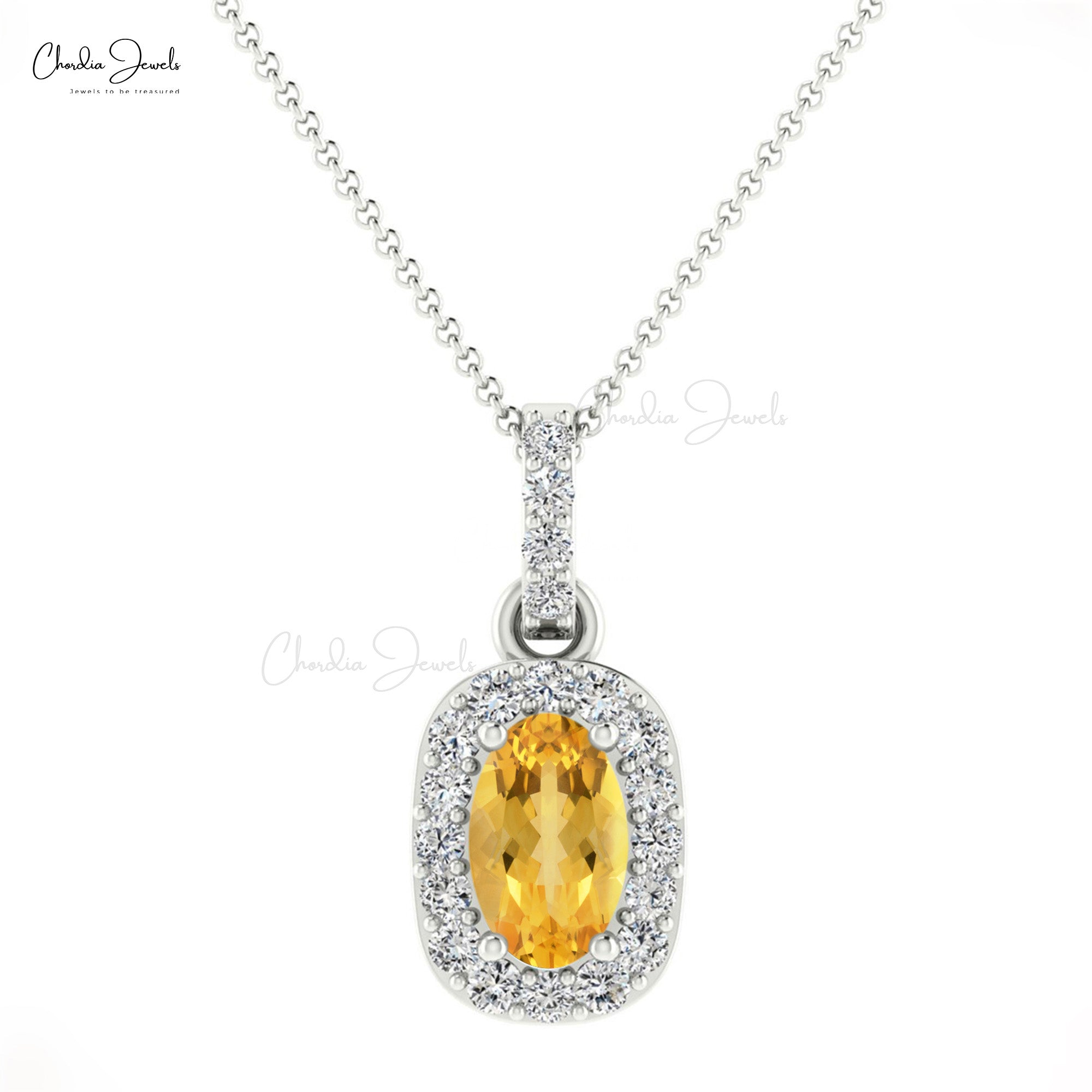 Solid 14k Gold Dangle Pendant In 0.75 Ct Citrine And Diamond Halo Women Necklace