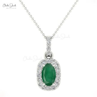 Dual Birthstone Pendant in 14k Solid Gold Emerald And Diamond Halo Women Pendants