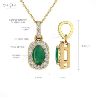 Dual Birthstone Pendant in 14k Solid Gold Emerald And Diamond Halo Women Pendants