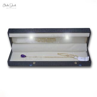 Diamond Lariat Chain Necklace With 6.64 Ct Amethyst 14k Yellow Gold Hallmarked Y Necklaces