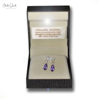Two Stone Hook Earring In 14k Yellow Gold Amethyst And Diamond Dangle Wedding Earrings