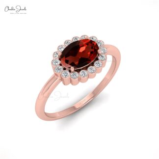 Oval Shaped 7x5mm Garnet Diamond Halo Ring for Her