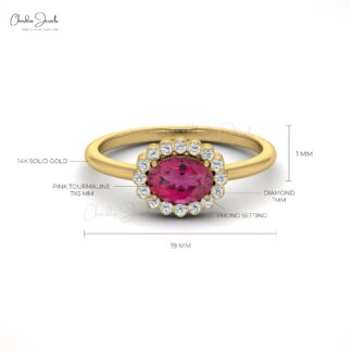 7x5mm Tourmaline Halo Engagement Ring with Bezel Diamond