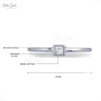 Square Cut Bezel Set Ring In 14k Real White Gold G-H Diamond Dainty Solitaire Rings