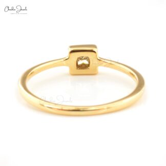 Single Stone Minimalist Ring With 2.4mm White Diamond 14k Solid Yellow Gold Solitaire Rings