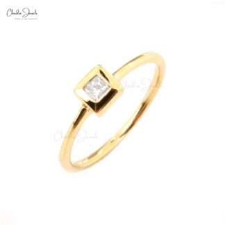 Single Stone Minimalist Ring With 2.4mm White Diamond 14k Solid Yellow Gold Solitaire Rings