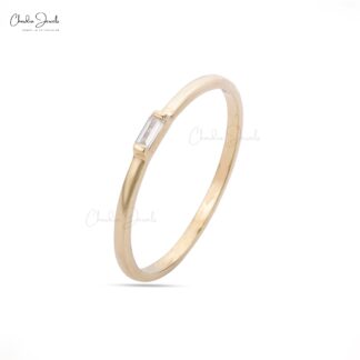 Baguette Stackable Ring In 14k Real Yellow Gold White Diamond Engagement Rings For Her