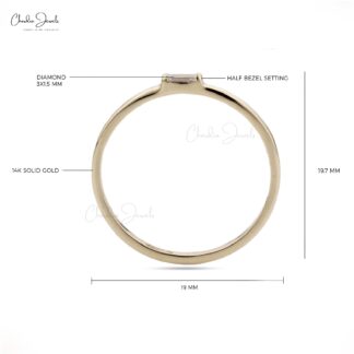 Baguette Stackable Ring In 14k Real Yellow Gold White Diamond Engagement Rings For Her