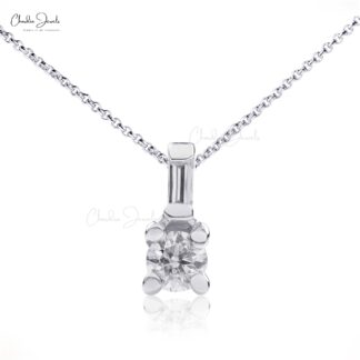 Diamond Basic Pendant In Pure 14k White Gold Dainty Diamond 0.06 Ct Dual Stone Pendants