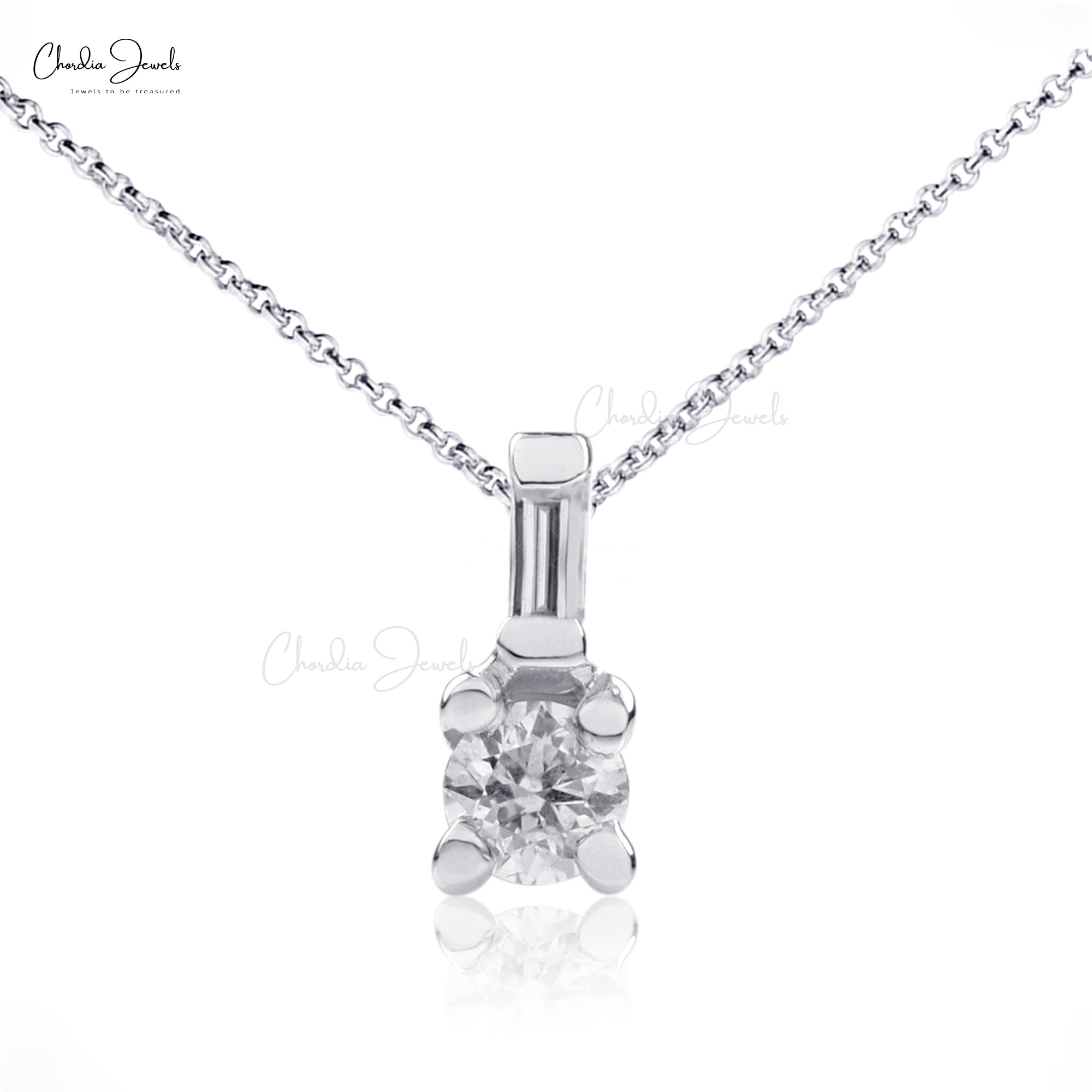 Diamond Basic Pendant In Pure 14k White Gold Dainty Diamond 0.06 Ct Dual Stone Pendants