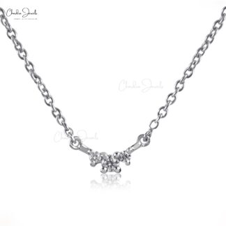 Round 3 Stone Necklace With 0.01 G-H Diamond Prong Set In 14k Real White Gold Necklaces