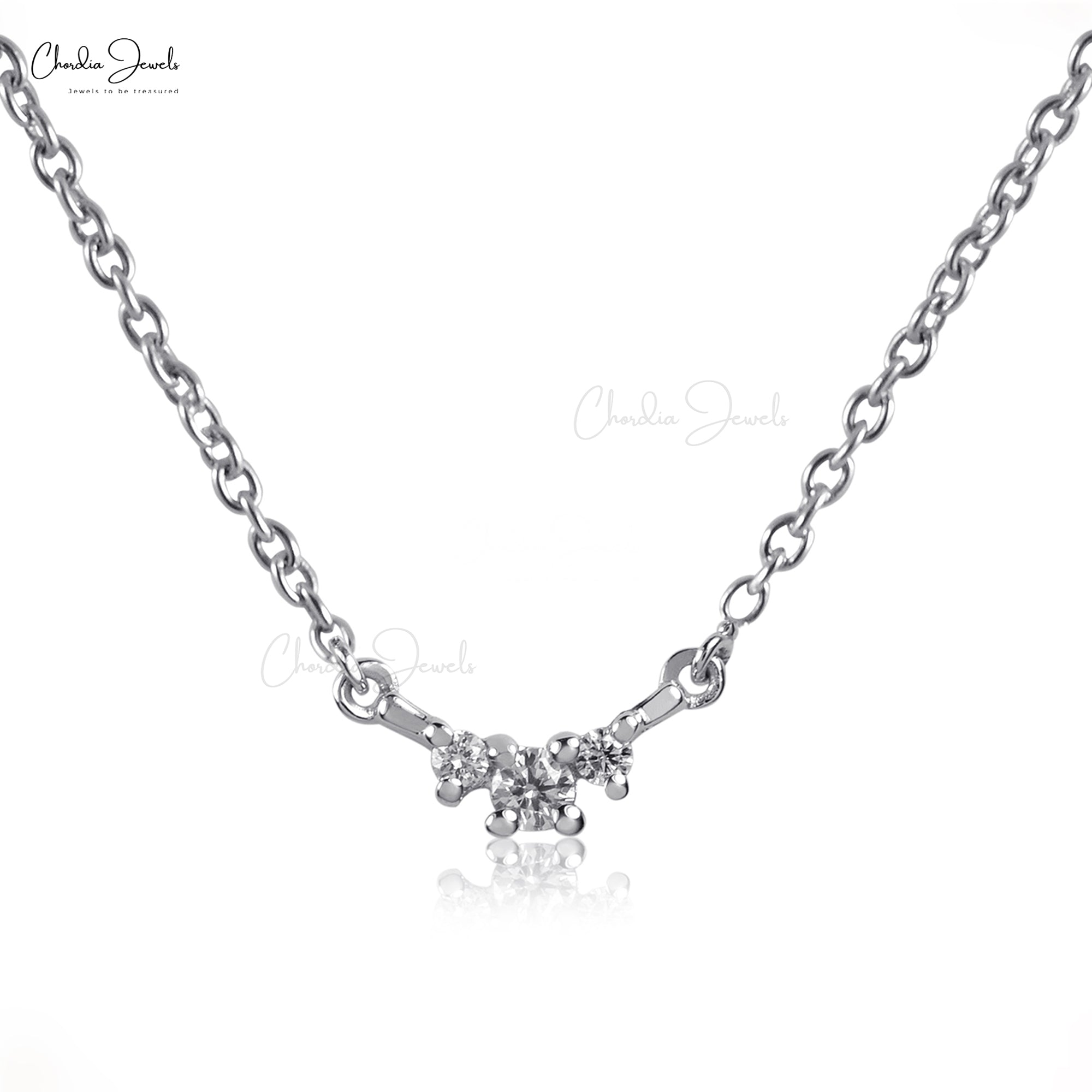 Round 3 Stone Necklace With 0.01 G-H Diamond Prong Set In 14k Real White Gold Necklaces