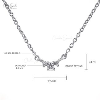 Round 3 Stone Necklace With 0.01 G-H Diamond Prong Set In 14k Real White Gold Necklaces