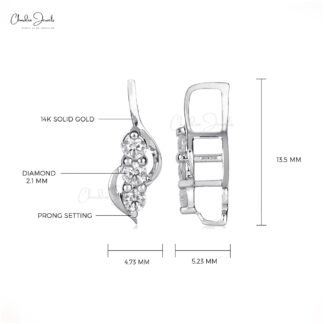 Three Stone Dainty Pendant In 14k Real White Gold G-H Diamond 2.1mm Round Pendants