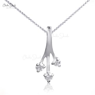 Triple Stone Dainty Locket With 2.1mm Diamond Prong Set In 14k White Gold Pendant