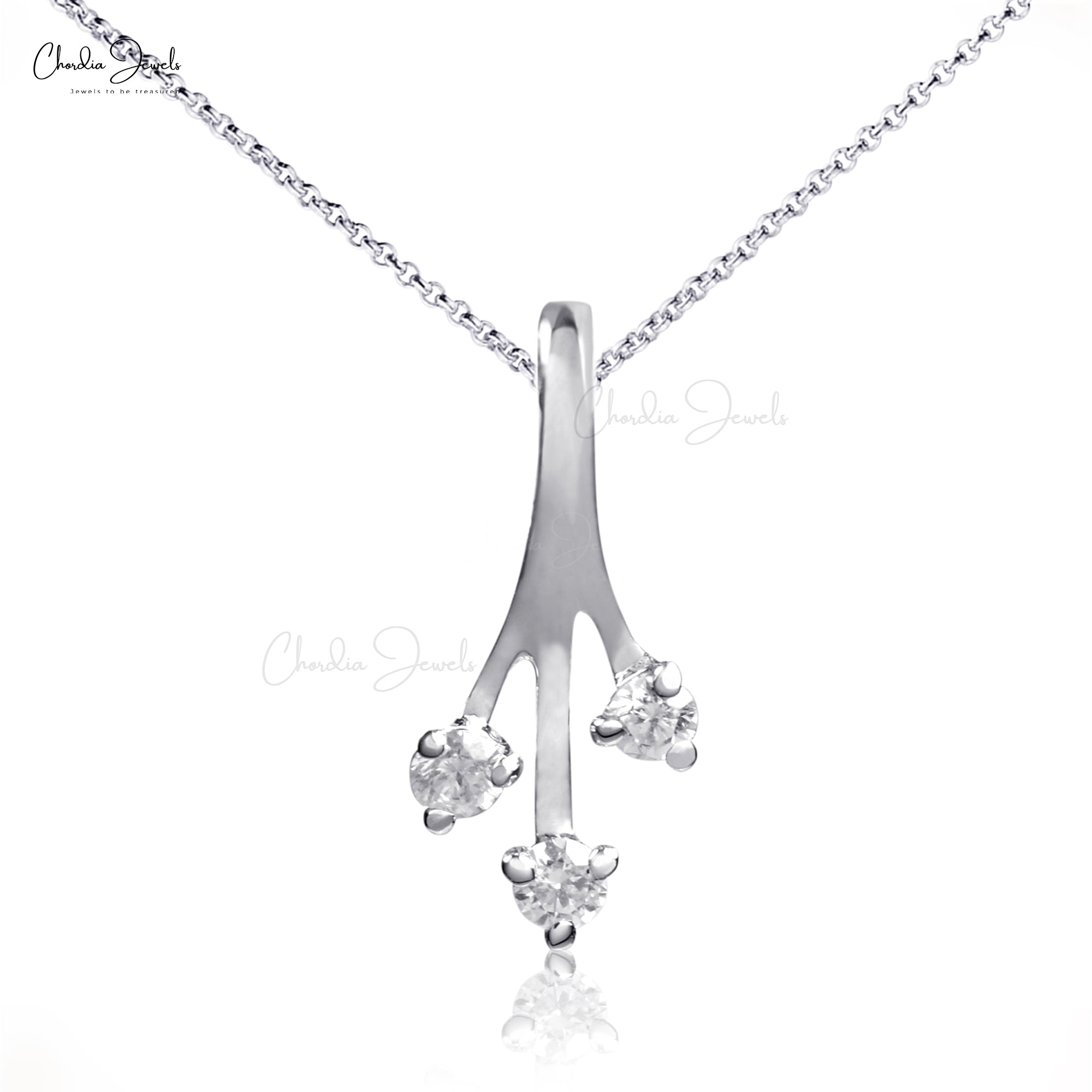 Triple Stone Dainty Locket With 2.1mm Diamond Prong Set In 14k White Gold Pendant