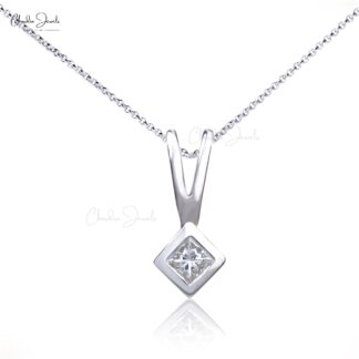 Single Stone Bezel Set Pendant In 14k Real White Gold Tiny Diamond Solitaire Pendants