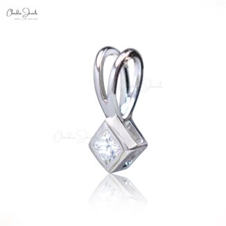 Single Stone Bezel Set Pendant In 14k Real White Gold Tiny Diamond Solitaire Pendants
