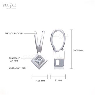 Single Stone Bezel Set Pendant In 14k Real White Gold Tiny Diamond Solitaire Pendants