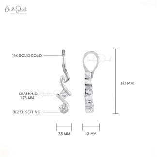 Square 3 Stone Pendant With 0.07 Ct Small Diamond 14k Solid White Gold Wave Necklace